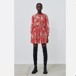 Zara red paisley printed mini chiffon dress -Size M